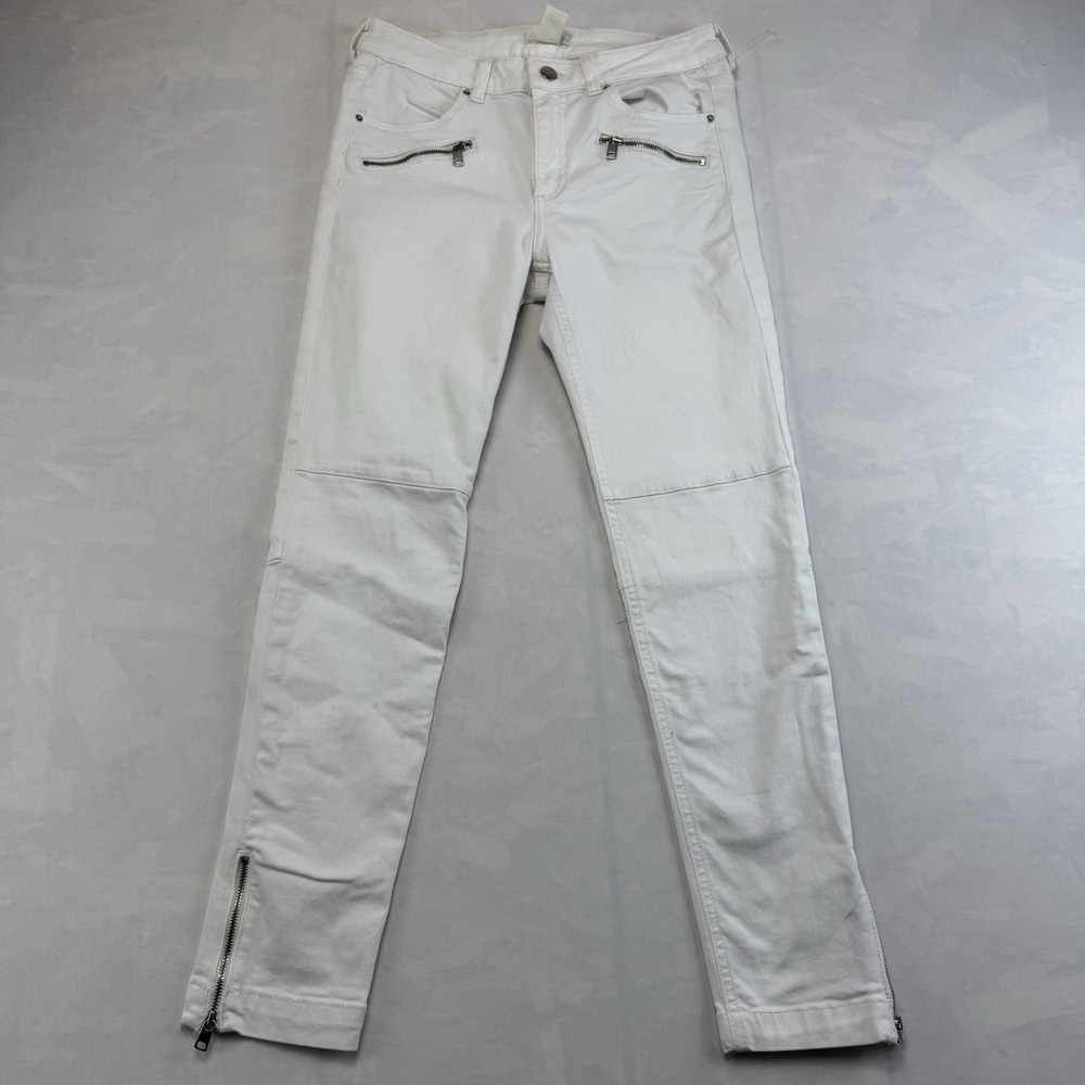 H&M White Moto Skinny Jeans Women's Size 8 Zip Ankle Biker Pants